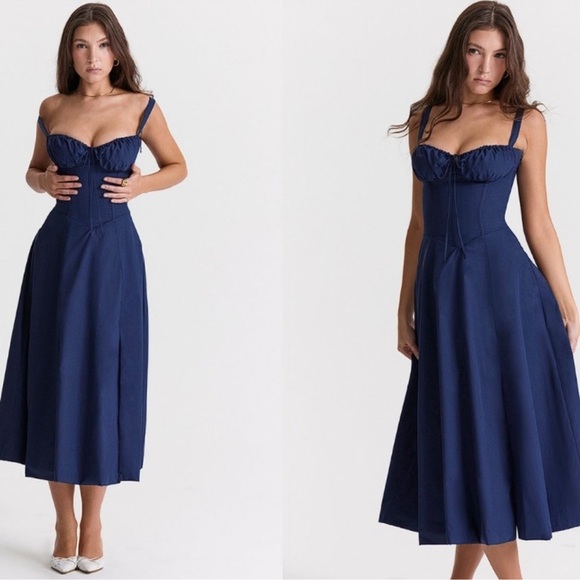 NWOT House of CB 'Carmen’ French Navy Bustier Sundress Sz S - Picture 3 of 9